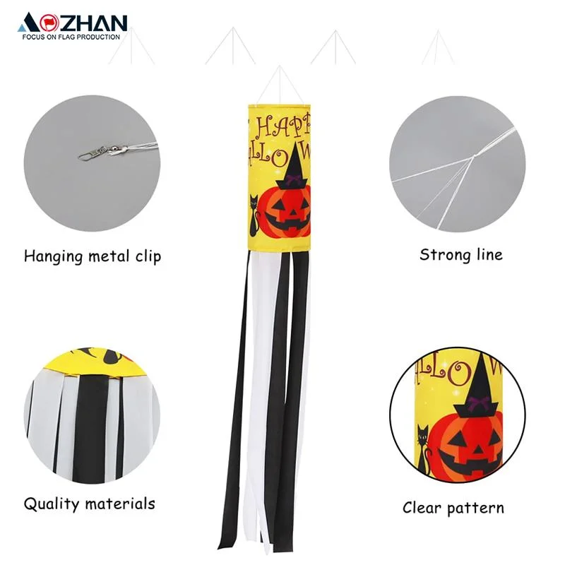 Wholesale High Quality Custom Festivals Decorative Wind Socks 100% Polyester Digital Printing Halloween Windsock for Hanging